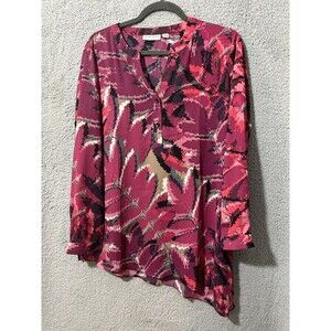 SUSAN GRAVER Women Pink Purple Long Sleeve Asymmetrical Blouse Top 10